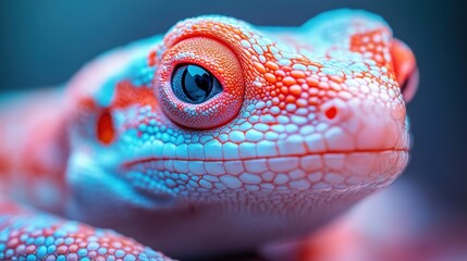 Fototapeta premium Close-up portrait of a colorful gecko with intricate scale patterns, eye detail
