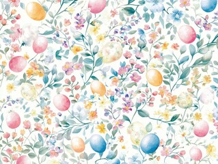 Delicate Pastel Hued Easter Egg Pattern with Floral Accents in a Soft and Light Background for Spring Celebrations