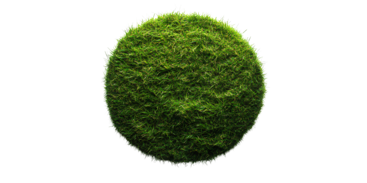 3D realistic round grass field, isolated on a transparent background