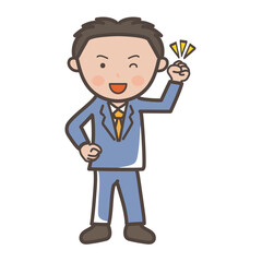 ガッツポーズで意気込む若手男性ビジネスマンの全身イラスト