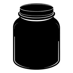 A simple black silhouette of a glass jar with a lid, suitable for various purposes