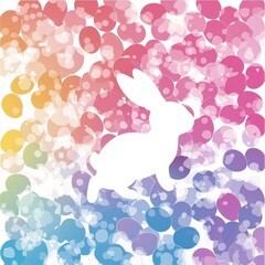 Naklejka premium Charming Silhouette of a Fluffy White Rabbit Hopping Through a Colorful Abstract Background