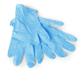 Pair of medical gloves isolated on white, top view
