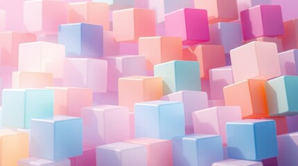 Abstract pastel cubes.  A vibrant and soft color palette of pastel cubes in a geometric arrangement