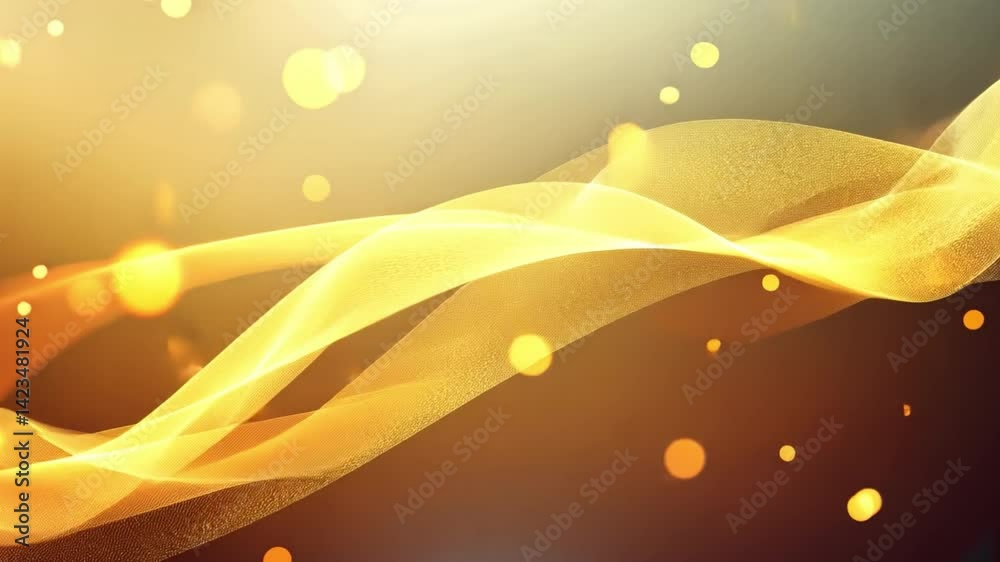Poster beautiful abstract background with golden waves and soft bokeh lights, creating warm atmosphere for 