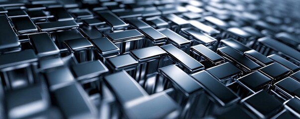 Fototapeta premium Abstract background of shiny metallic rectangles forming a complex structure