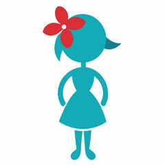 girl with  flower icon vector silhouette illustration isolated on white background