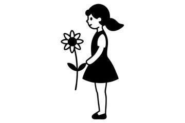 girl with  flower vector silhouette illustration isolated on white background