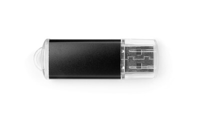 One modern flash drive isolated on white, top view