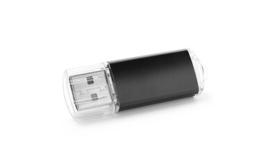 One modern flash drive isolated on white