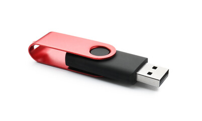 One modern flash drive isolated on white