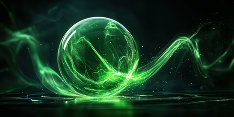 Fototapeta premium A luminous green orb surrounded by swirling mist and energy.