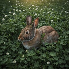 Fototapeta premium Rabbit Sleeping Under a Patch of Clover