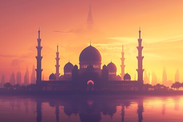 Obraz premium Grand Mosque Silhouette at Sunset Cityscape