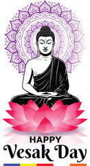 Happy Vesak Day Greeting Flyer, Happy Buddha Purnima – Vesak Poya Day Greetings and Wishes -Vector Illustration
