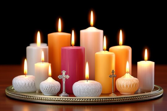 Families gathering for a Pentecost celebration at home with candles and crosses - Powered by Adobe