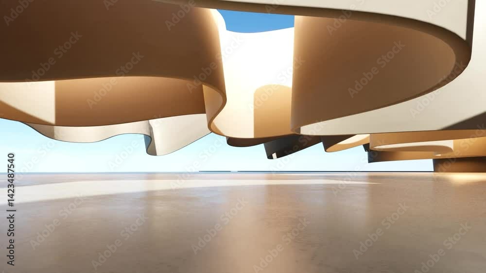 Poster 3d illustration of abstract architecture background, geometric architectural with wavy curve design