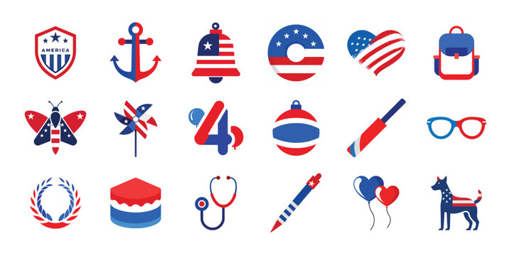 4th of July, American Independence day graphic elements set