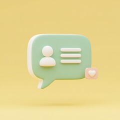 Stylized 3D Render of Profile Icon Within Speech Bubble on Yellow Backdrop