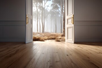 Serene Open Doors Leading to a Tranquil Forest Landscape