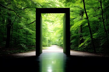 Enchanted Forest Entrance Surrounded by Lush Green Foliage