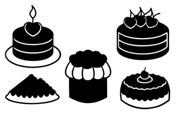 set of chocolate cake vector silhouette illustration isolated on white background