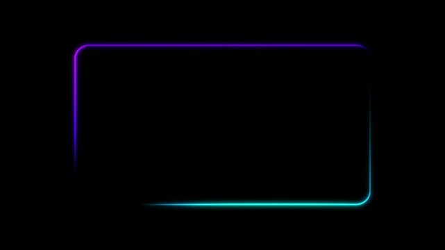 blank frame video border edge glowing neon light animation on black background