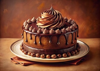 Vintage Style Photo of Decadent Chocolate Cake with Rich Chocolate Cream