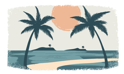 Vintage Caribbean Island Postcard with Pristine Beaches and Retro Tropical Vibes