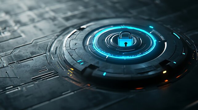 Cyber Security Padlock Shining on Futuristic Data Platform Illustration - Powered by Adobe