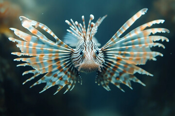 Striking Lionfish with Vibrant Fins in Coral Reef Waters Created Using Generative AI Technology