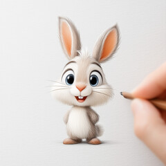 Obraz premium Cartoon rabbit smiling while being drawn by an artist 