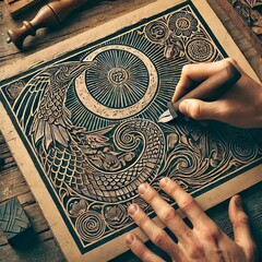 Linocut using it to print