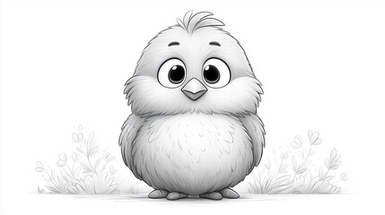 Obraz premium Coloring page for kids Cute cartoon bird smiling in a whimsical garden background 