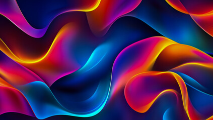 Obraz premium Abstract background featuring vibrant waves of light, flowing gradient colors, dynamic curves and lines set against a dark blue background with light bright accents and smooth transitions.