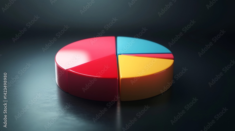 Fototapete a colorful d pie chart with individual segments floating in mid-air, surrounded by a soft glow, symb