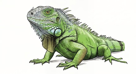 Obraz premium Green iguana reptile detailed illustration wildlife animal nature