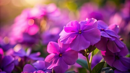 Vibrant Purple Impatiens Flowers Blooming in Summer Sunlight - Stock Photo