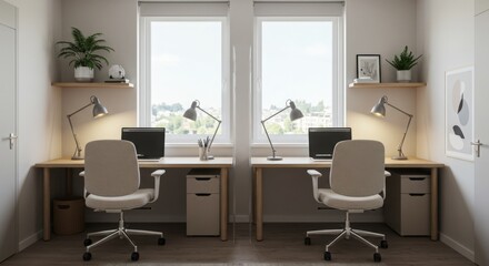 Shared Home Office Workspace for Two with Matching Desks