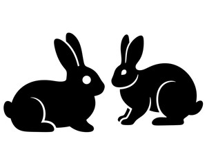Black Rabbit Silhouettes Facing Each Other Isolated on White Background – Bunny Vector Illustration
