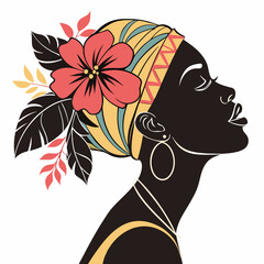 Beautiful woman with flower in hair vector silhouette illustration isolated on white background