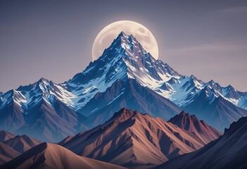 Majestic Mountain Peaks Silhouetted by a Luminous Full Moon Landscape Scene