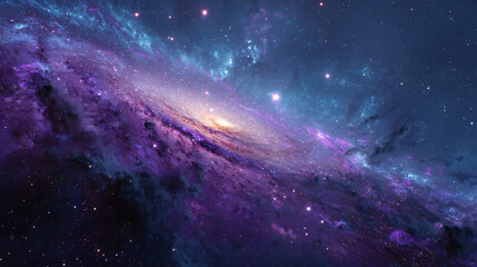 Fototapeta premium Stunning Futuristic Blue and Purple Galaxy with Glowing Nebulas, Universe, Space Photography, Galaxy, Nebula, Background