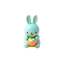 Obraz premium Cute Easter Bunny Holding Bowl with Eggs on Soft Background