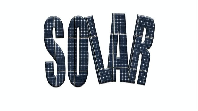Solar energy photovoltaic panels with the word Solar.
Animation with the letters doing a small dance. 
