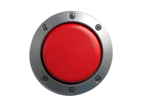 Close-up of Red Panic Button – Metal Texture