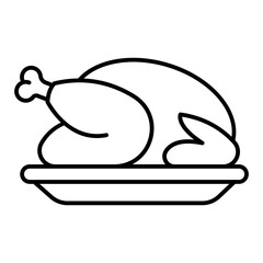Fototapeta premium Fried chicken, turkey on platter thin line icon, easter holiday concept. Vector graphics. Turkey dish, food sign on white background, linear style for mobile or design.