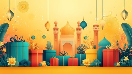 Obraz premium Festive Mosque Gifts Celebration Banner