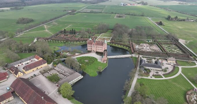 Egeskov Castle, castle on the Danish island of Funen. Renaissance, fortress, Denmark.