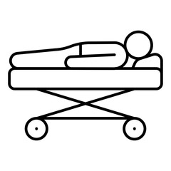 Hospital stretcher with man thin line icon, medical insurance concept. Vector graphics. Patient bed, human rescue sign on white background, linear style for mobile or design.
